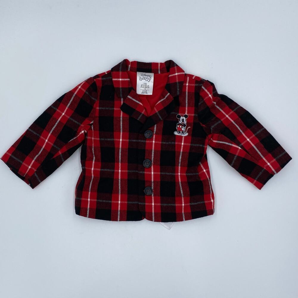 Disney Baby Mickey Mouse Red Plaid Button Up Blazer Holiday Jacket Size 9-12M